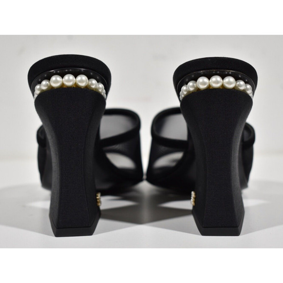 Chanel 22A Black Mesh Pearl CC Logo Block Heel Backless Mule Sandal Pump 41 - Picture 10 of 11